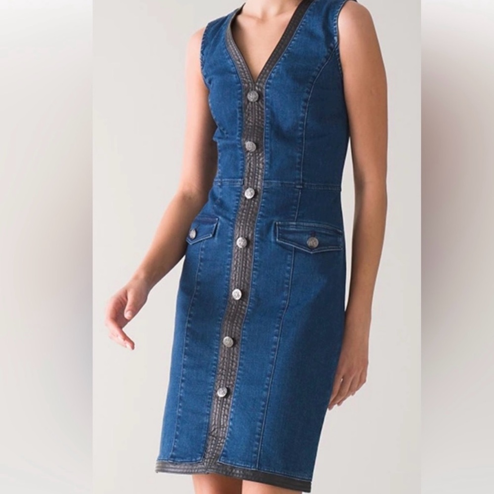 White House Black Market Deep Blue Denim V-Neck Button Mini Dress